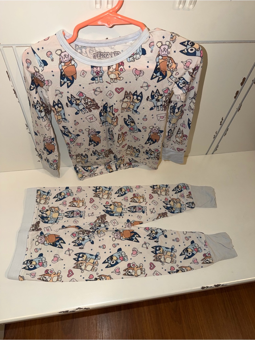 Kids Bluey Print Pink Cream Long-Sleeve Pajama Set